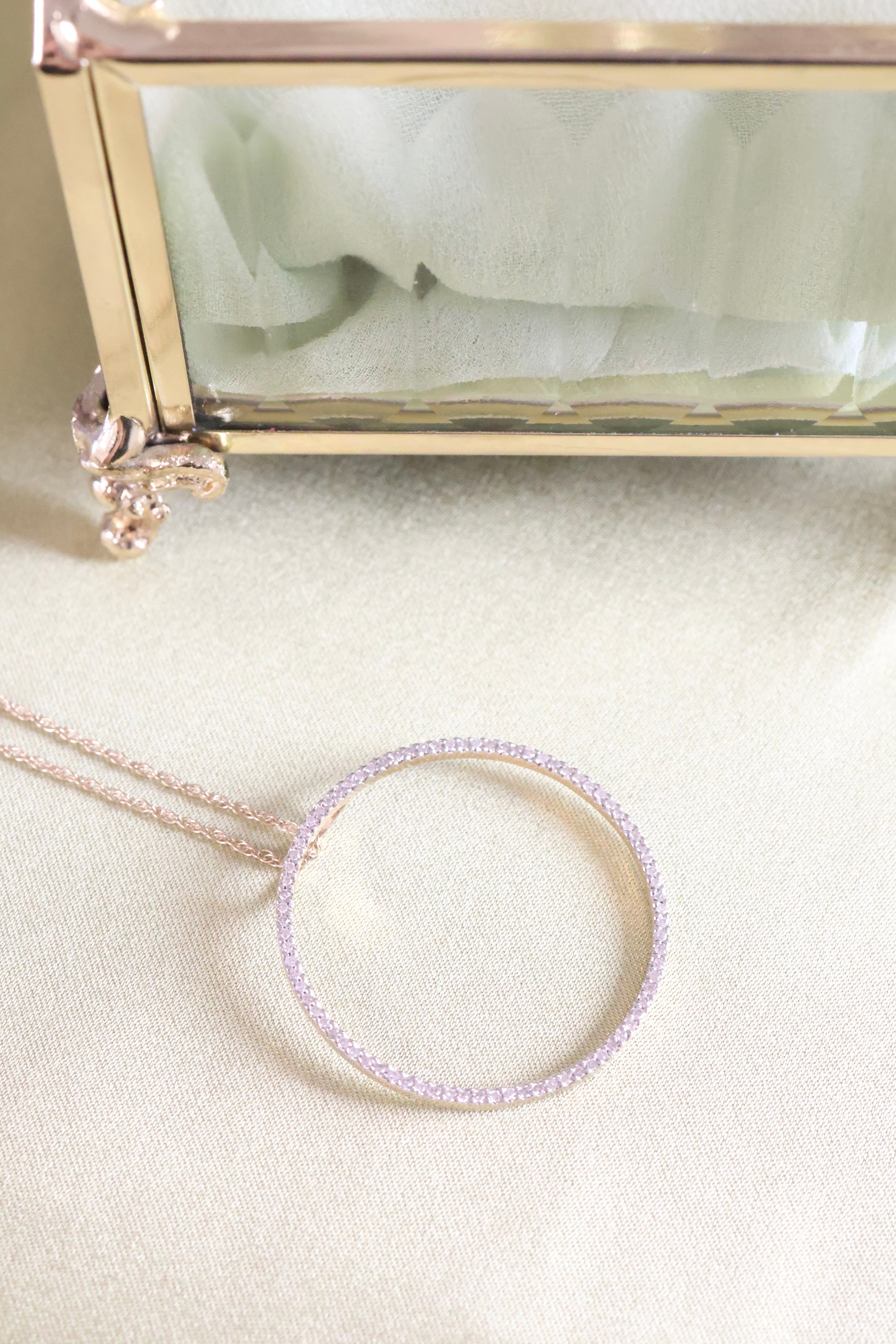 14K Yellow Gold Circle Necklace Pendant with .60ct. t.w. Diamonds