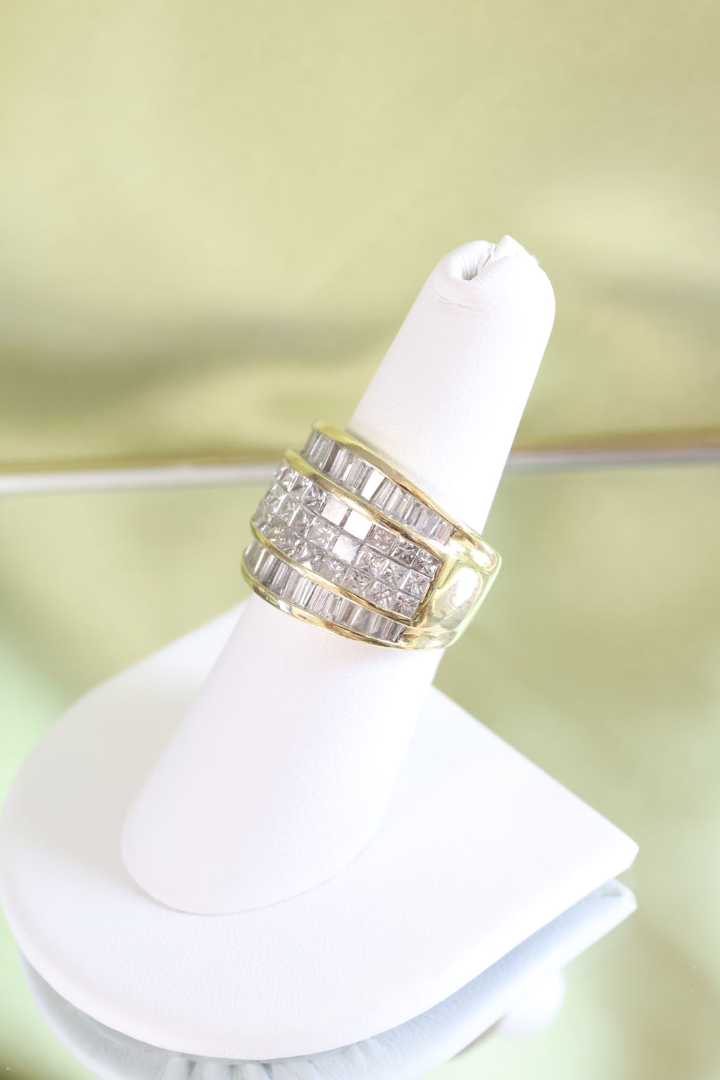 18K Yellow Gold 5 Carats Baguette & Princess Cut Diamond Ring