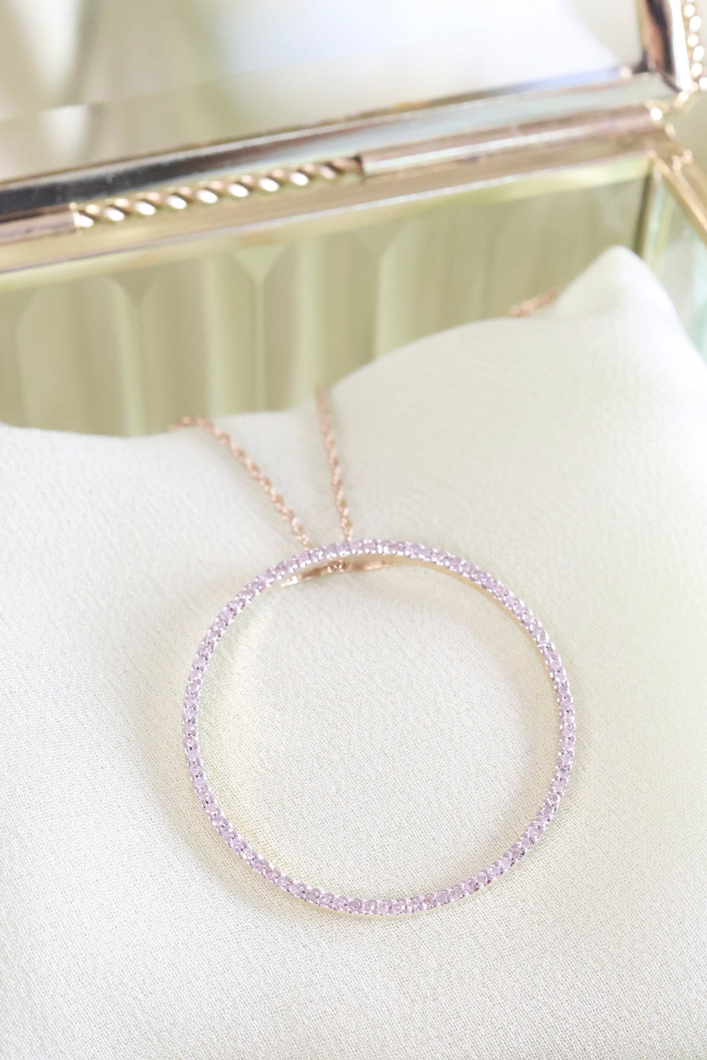 14K Yellow Gold Circle Necklace Pendant with .60ct. t.w. Diamonds