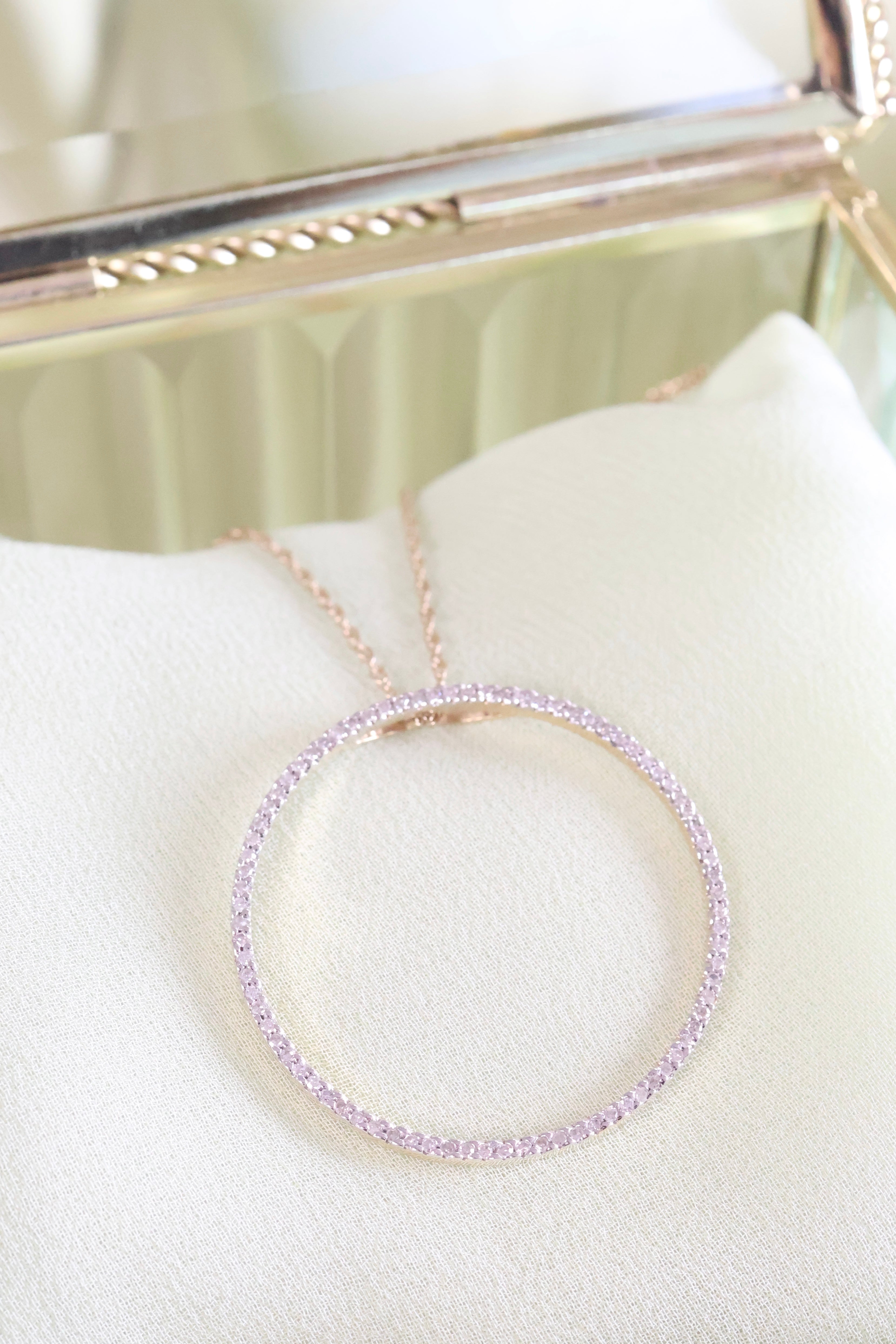 14K Yellow Gold Circle Necklace Pendant with .60ct. t.w. Diamonds
