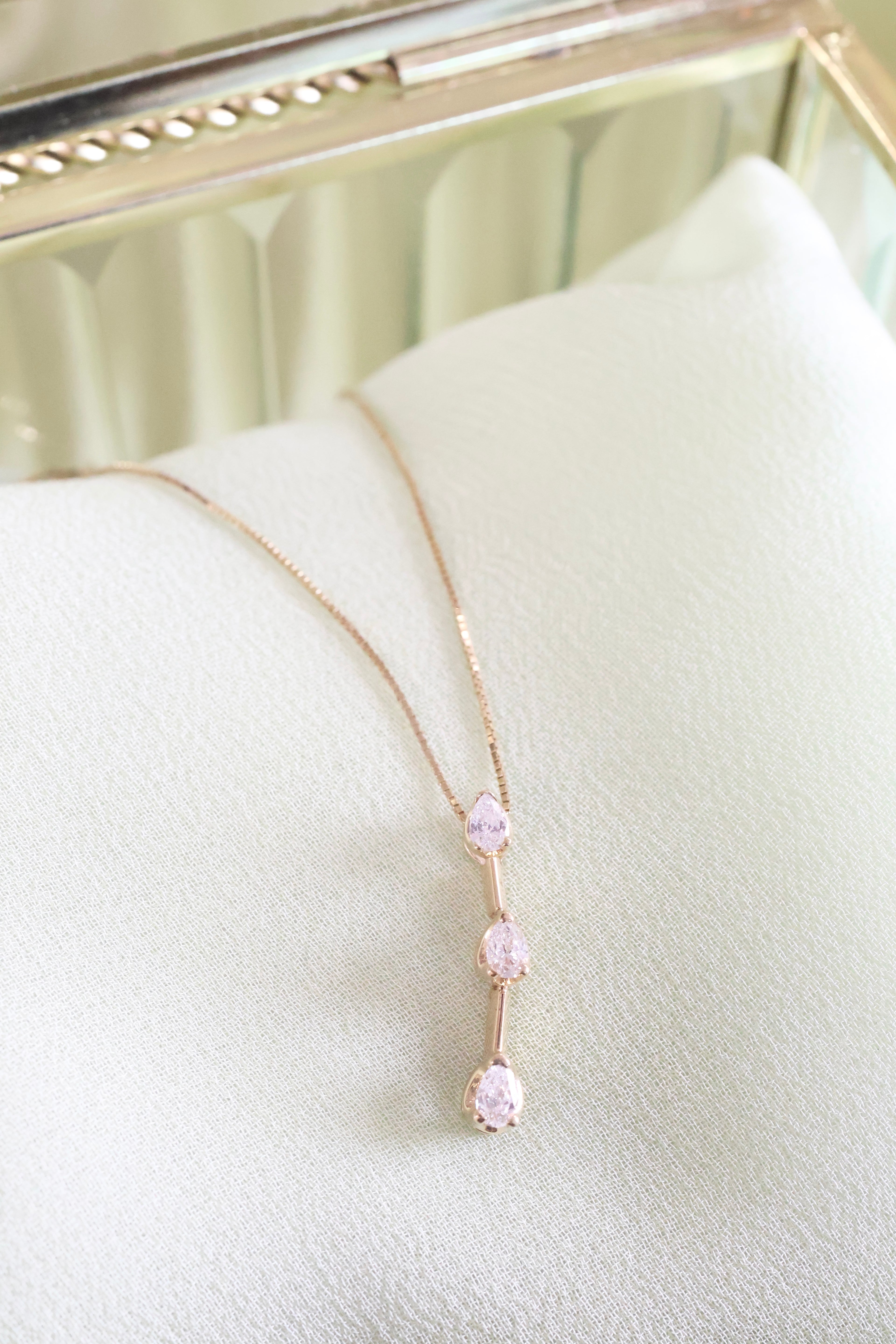 14K Yellow Gold 3 Pear Diamond Necklace Pendant .40ct. t.w.