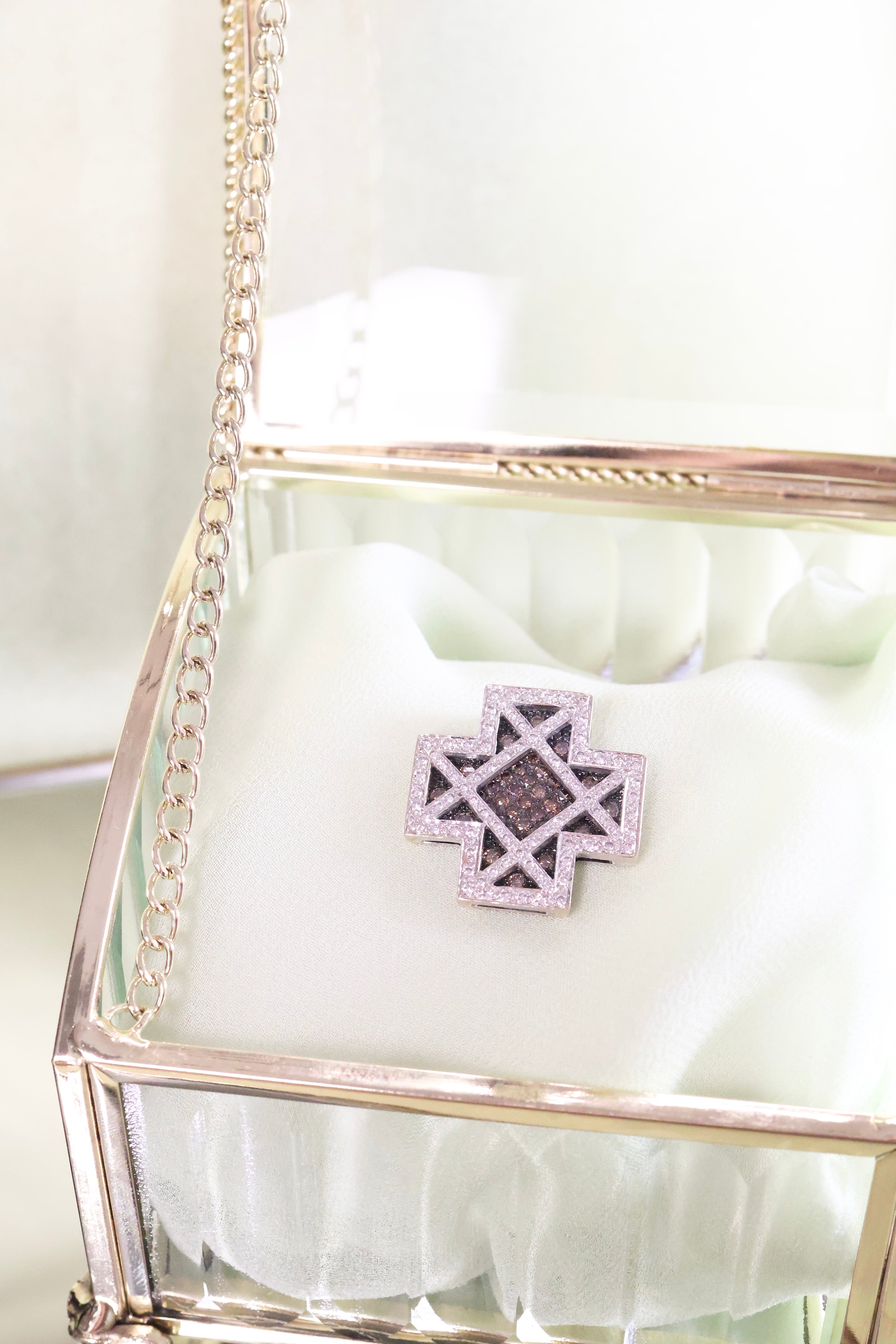 14K White Gold Natural Chocolate & White Diamonds 2ct. t.w. Pendant