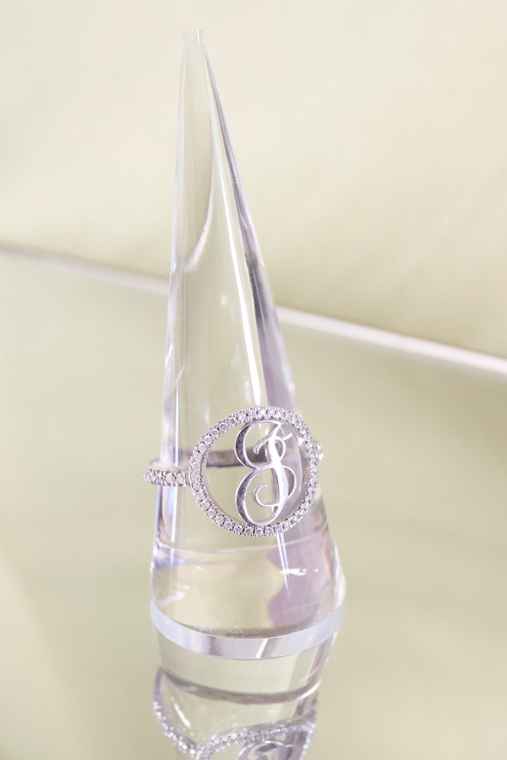 14K White Gold JB Initial w/ .65ct Natural Diamond Ring
