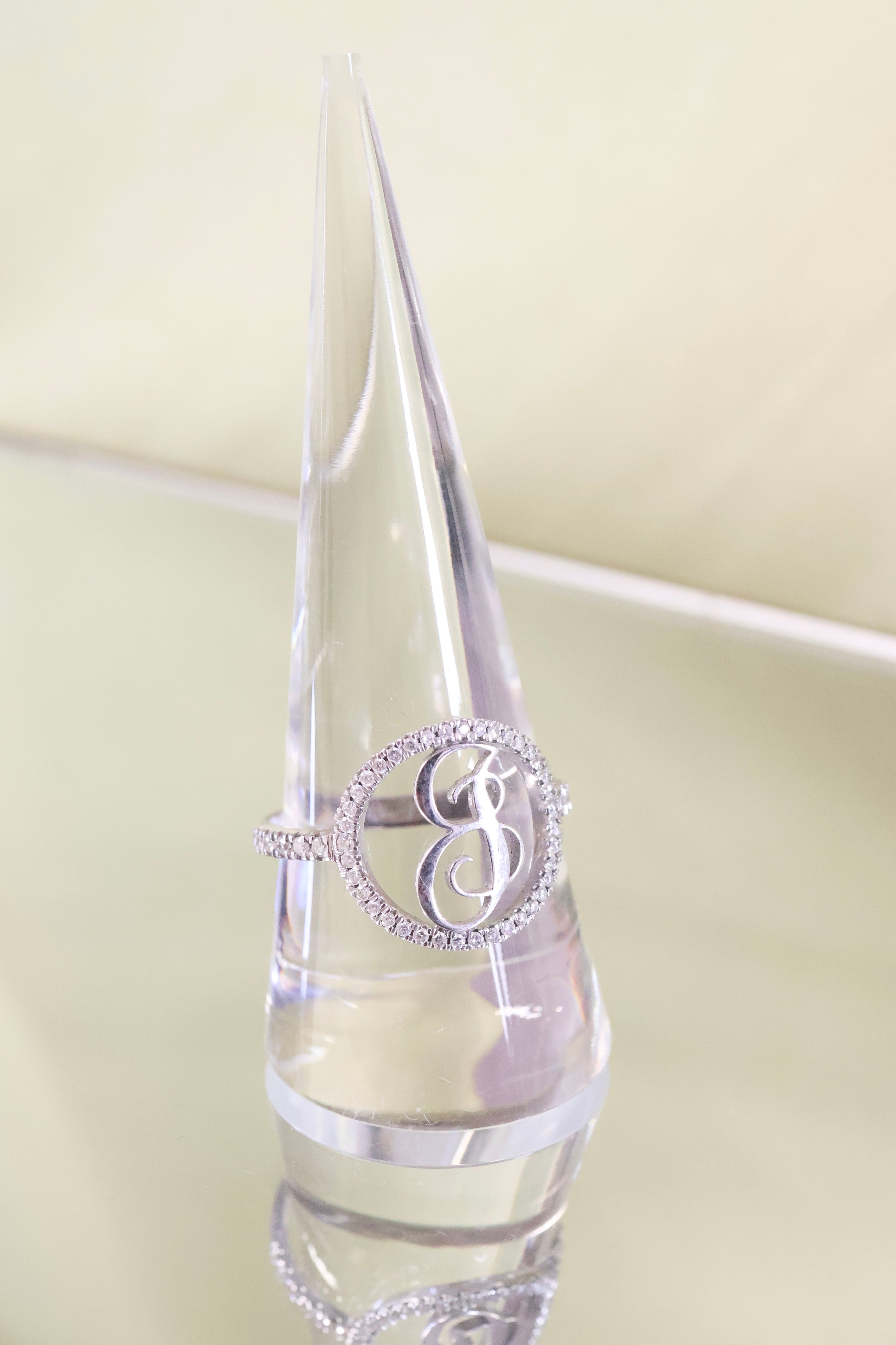 14K White Gold JB Initial w/ .65ct Natural Diamond Ring