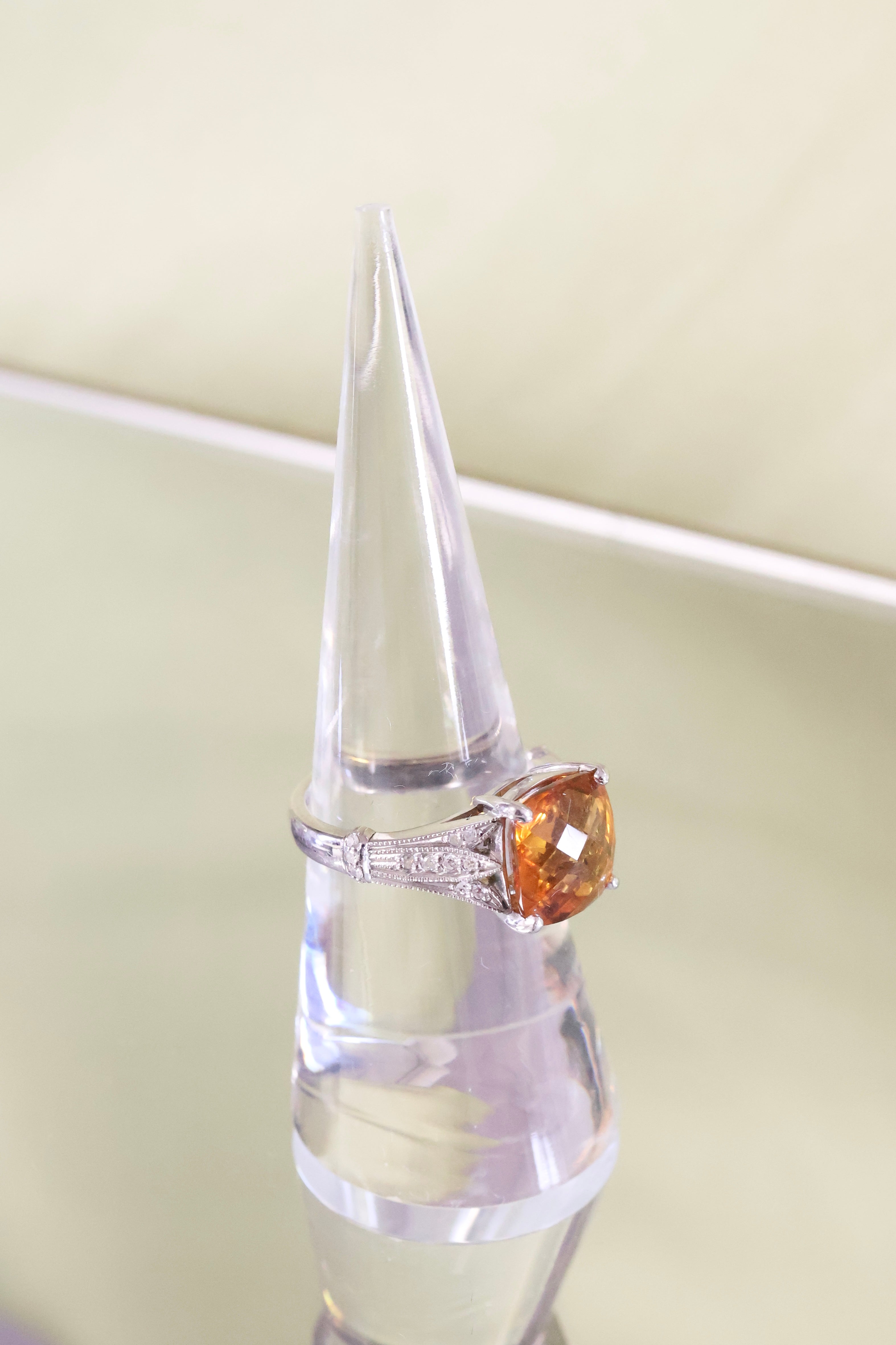 14K White Gold Citrine & Diamond Ring