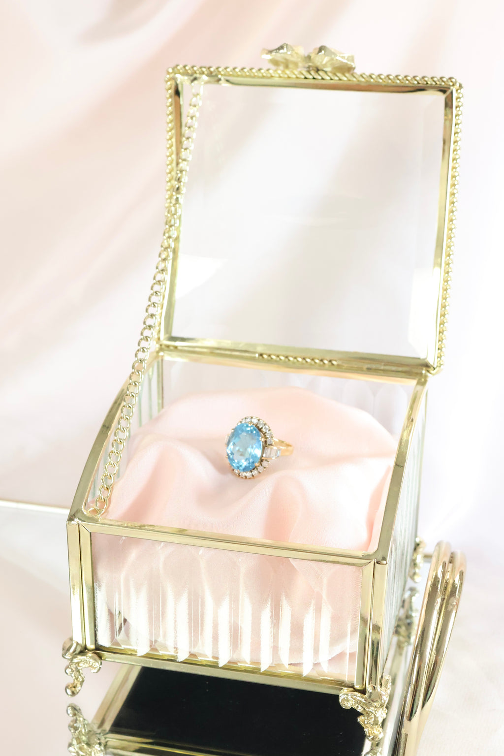 Yellow Solid Gold Blue Topaz w/ .65ct t.w. Diamond Ring