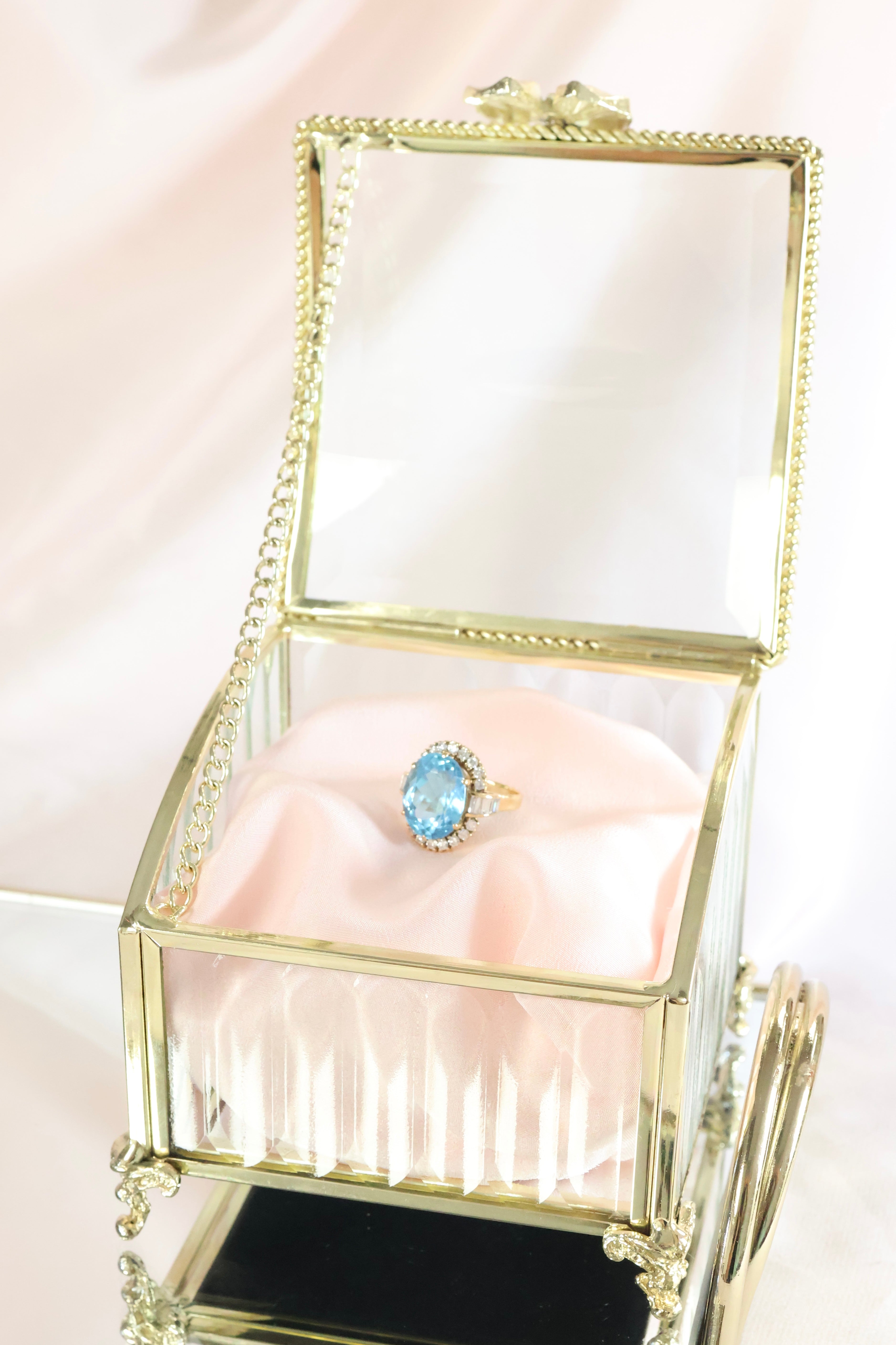 Yellow Solid Gold Blue Topaz w/ .65ct t.w. Diamond Ring