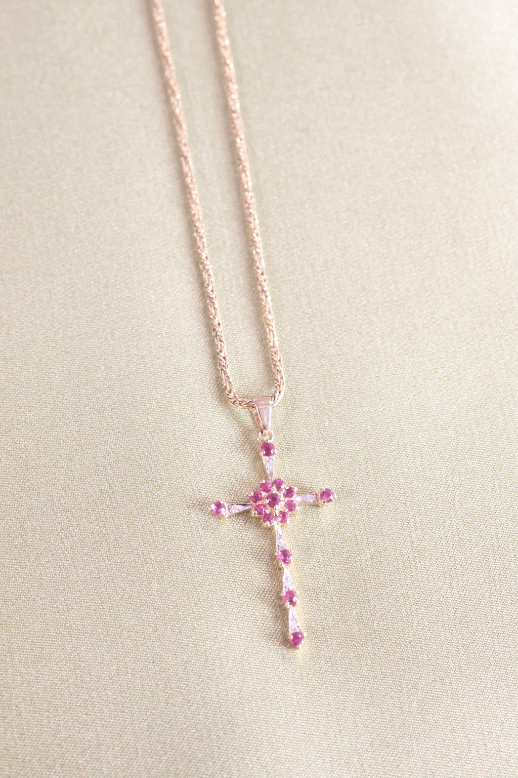Yellow Gold Ruby & Diamond Cross Necklace Pendant