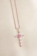 Yellow Gold Ruby & Diamond Cross Necklace Pendant