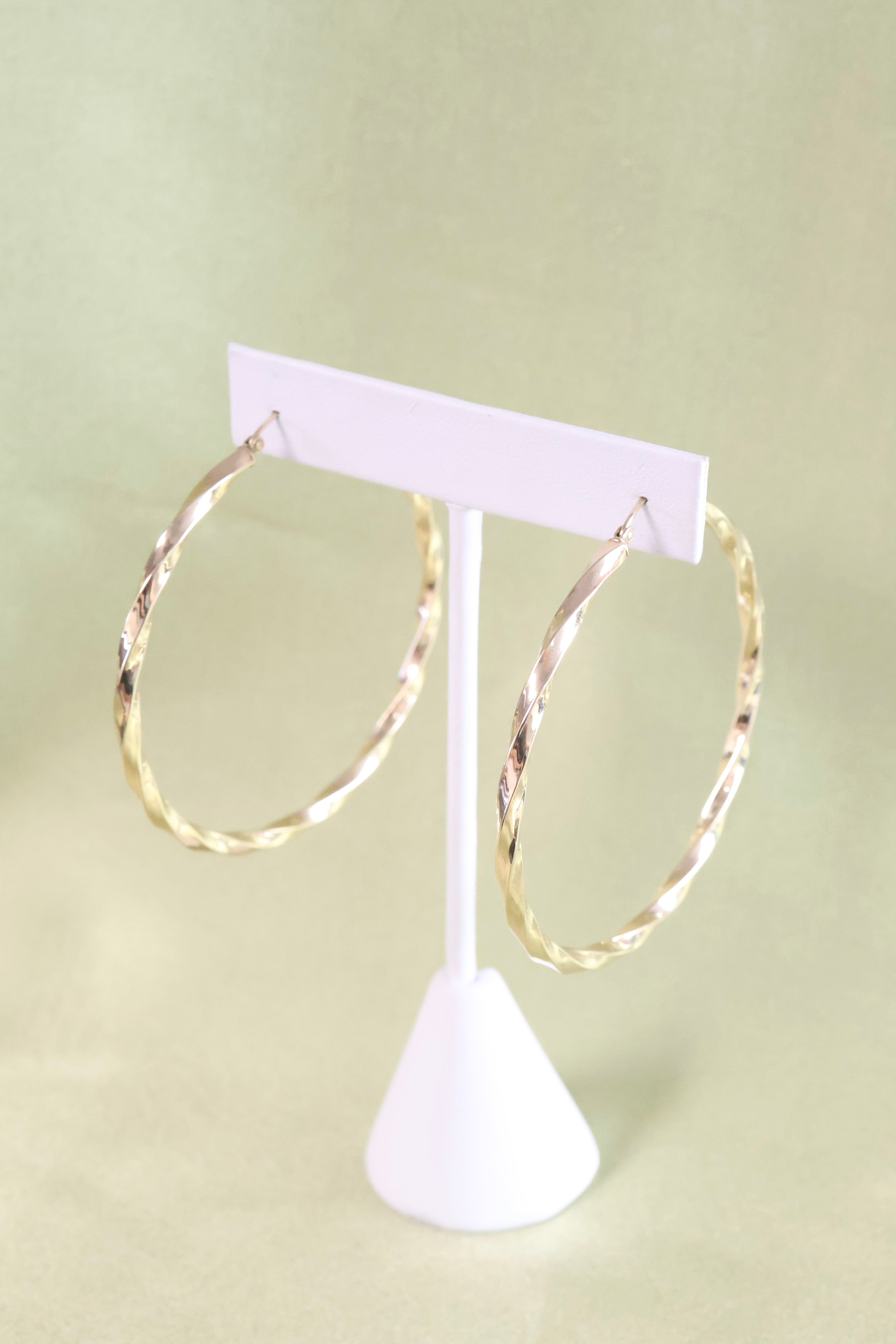 14K Yellow Gold Large Twisted Hoop Earrings