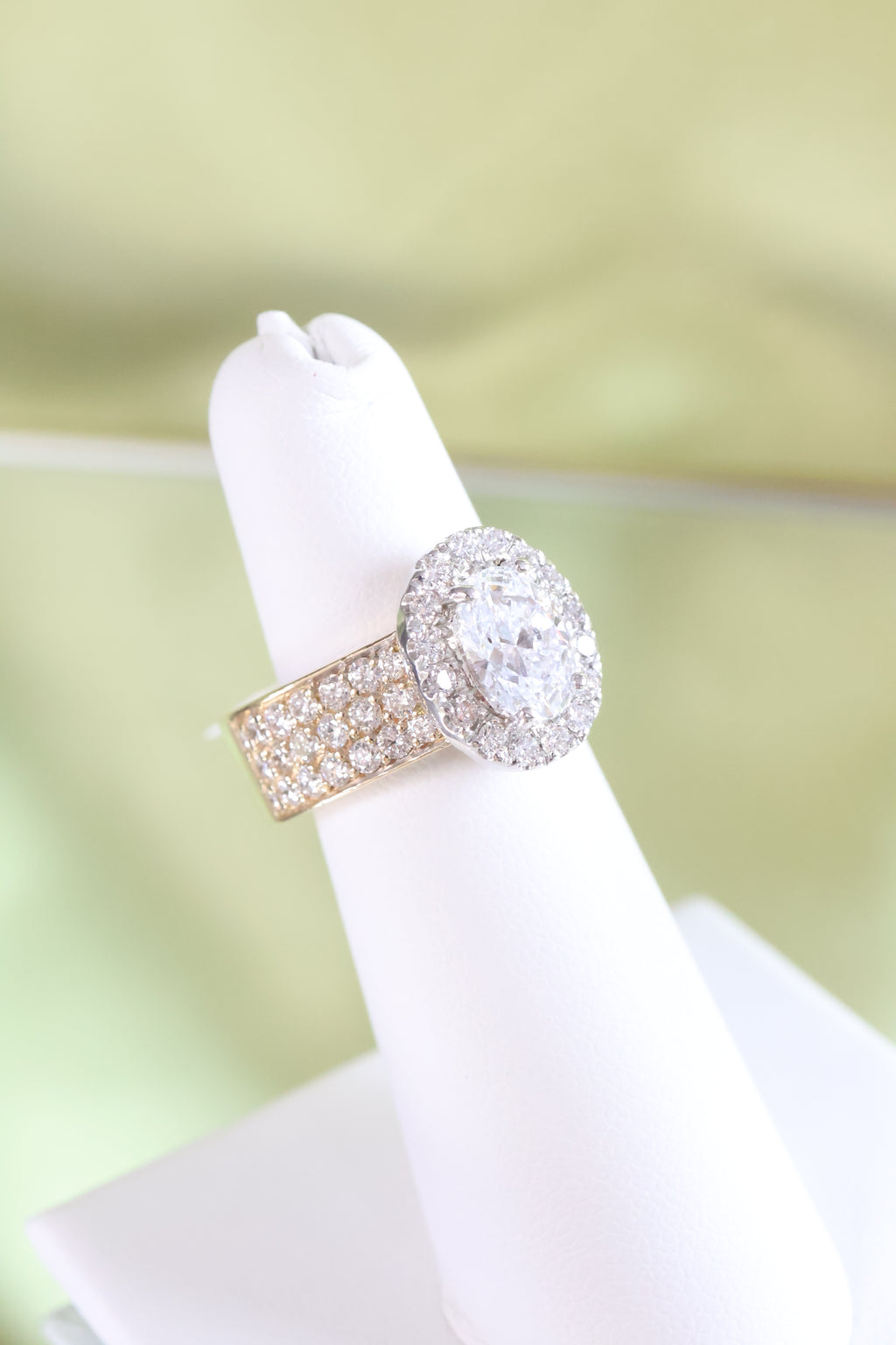14K Yellow Gold Oval Halo 2 Carats Lab Grown & 3.5ct t.w. Diamond Ring