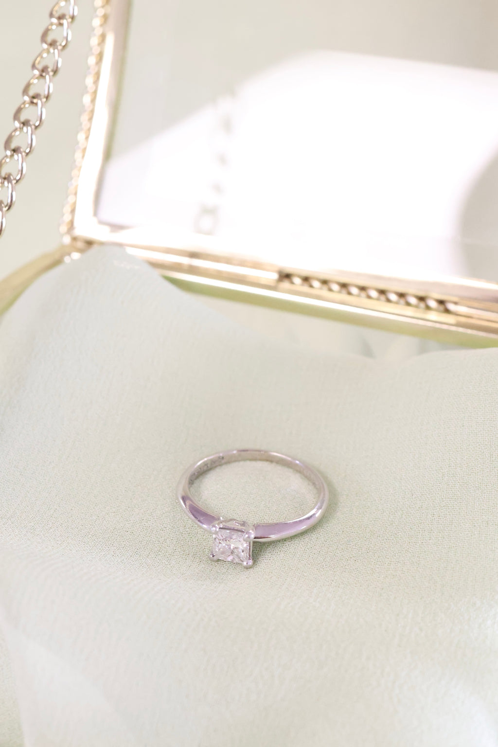 18K White Gold .72ct Natural Princess Solitaire Diamond Ring