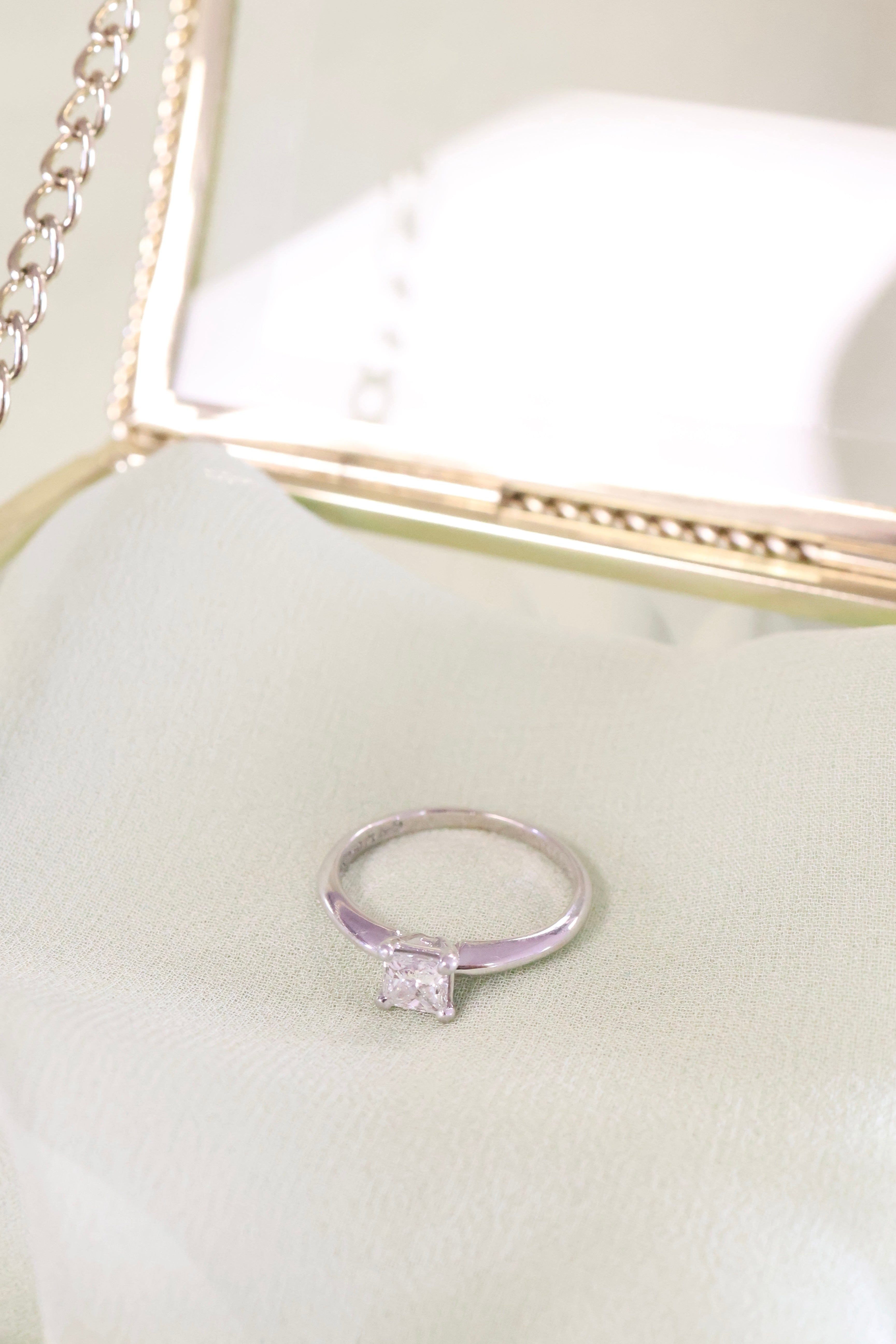 18K White Gold .72ct Natural Princess Solitaire Diamond Ring