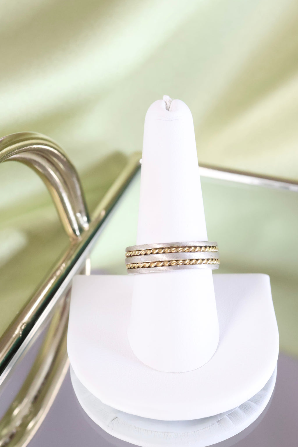 14k Two-Tone Braided Gold 7mm Width Band Ring