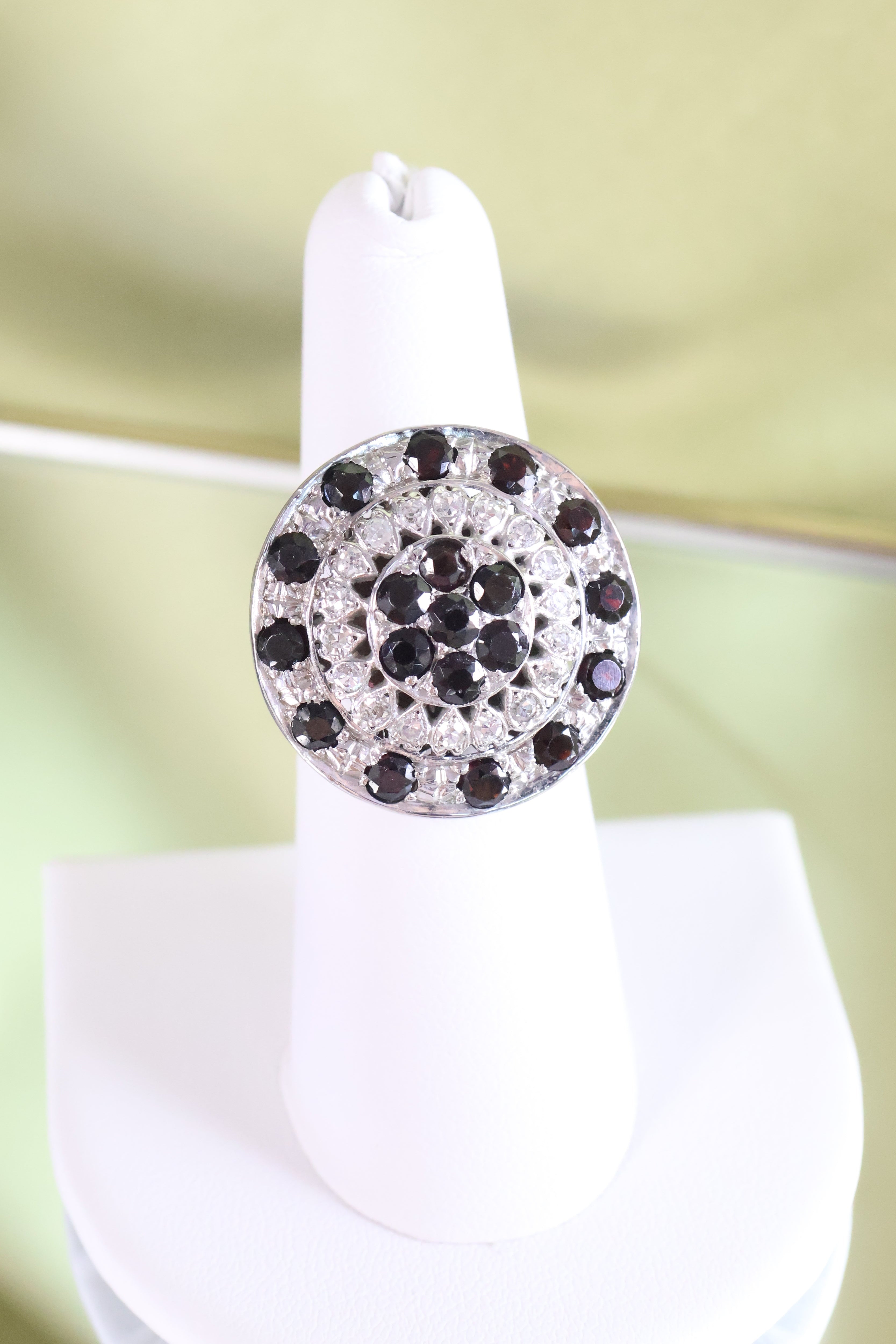 14K White Gold 2.50ct t.w. Garnet & .38 t.w. Diamond Cluster Ring