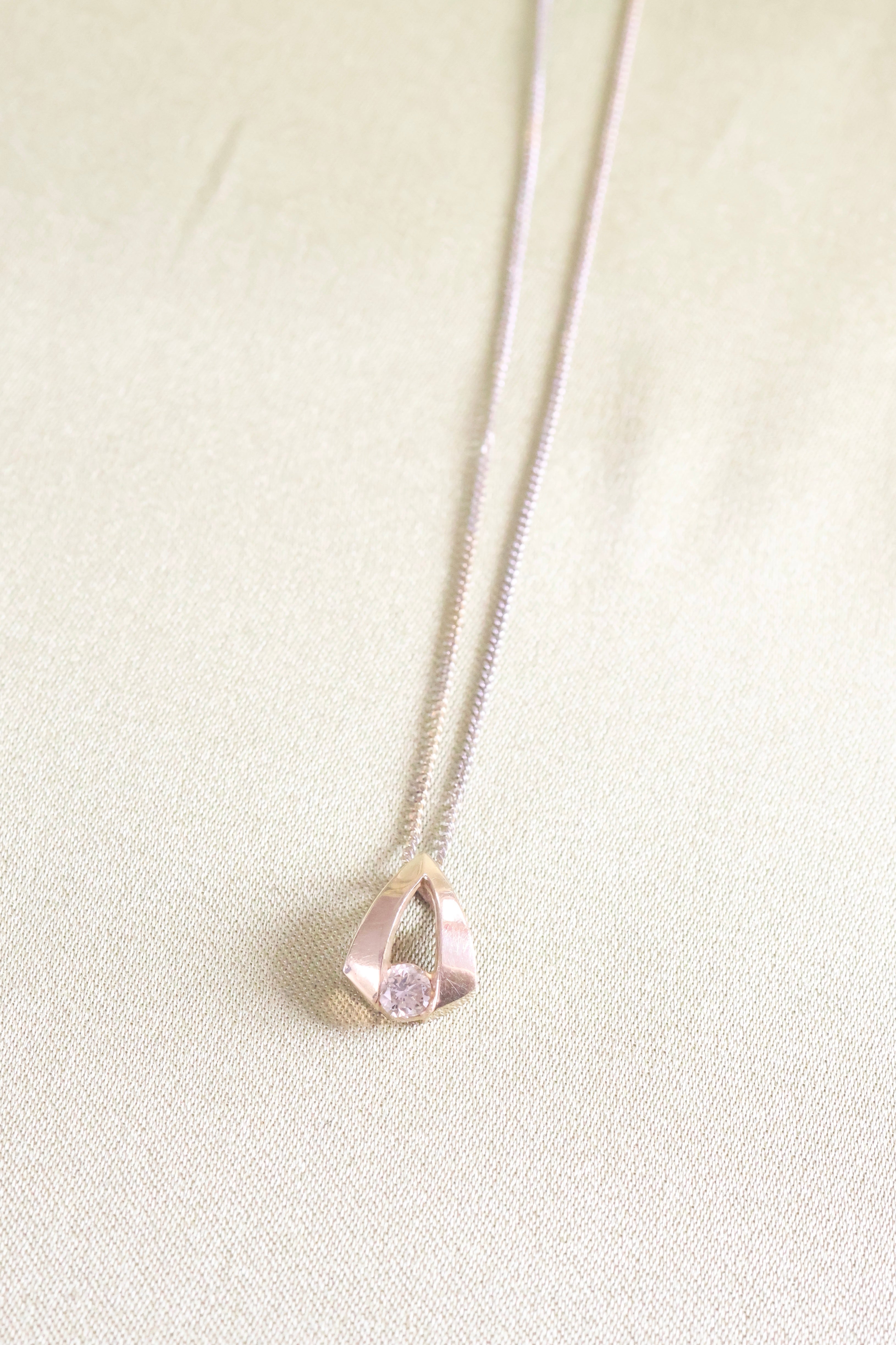 Yellow Solid Gold .12ct. Diamond Solitaire Pendant Necklace