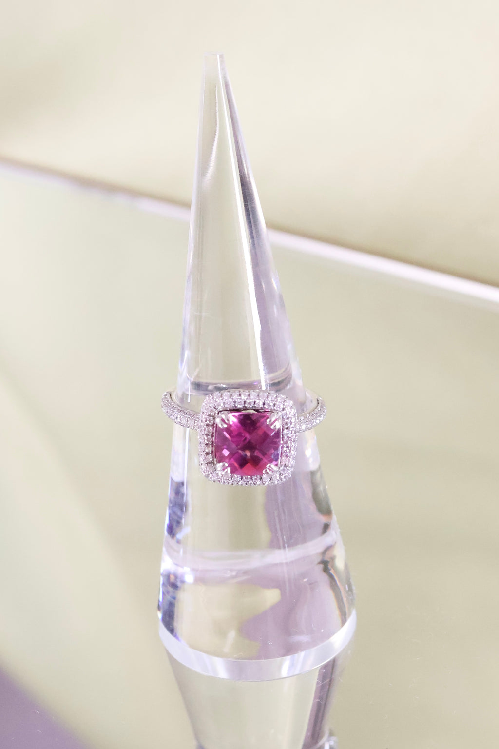 Checkerboard Pink Tourmaline w/ .60ct Natural Diamond Ring