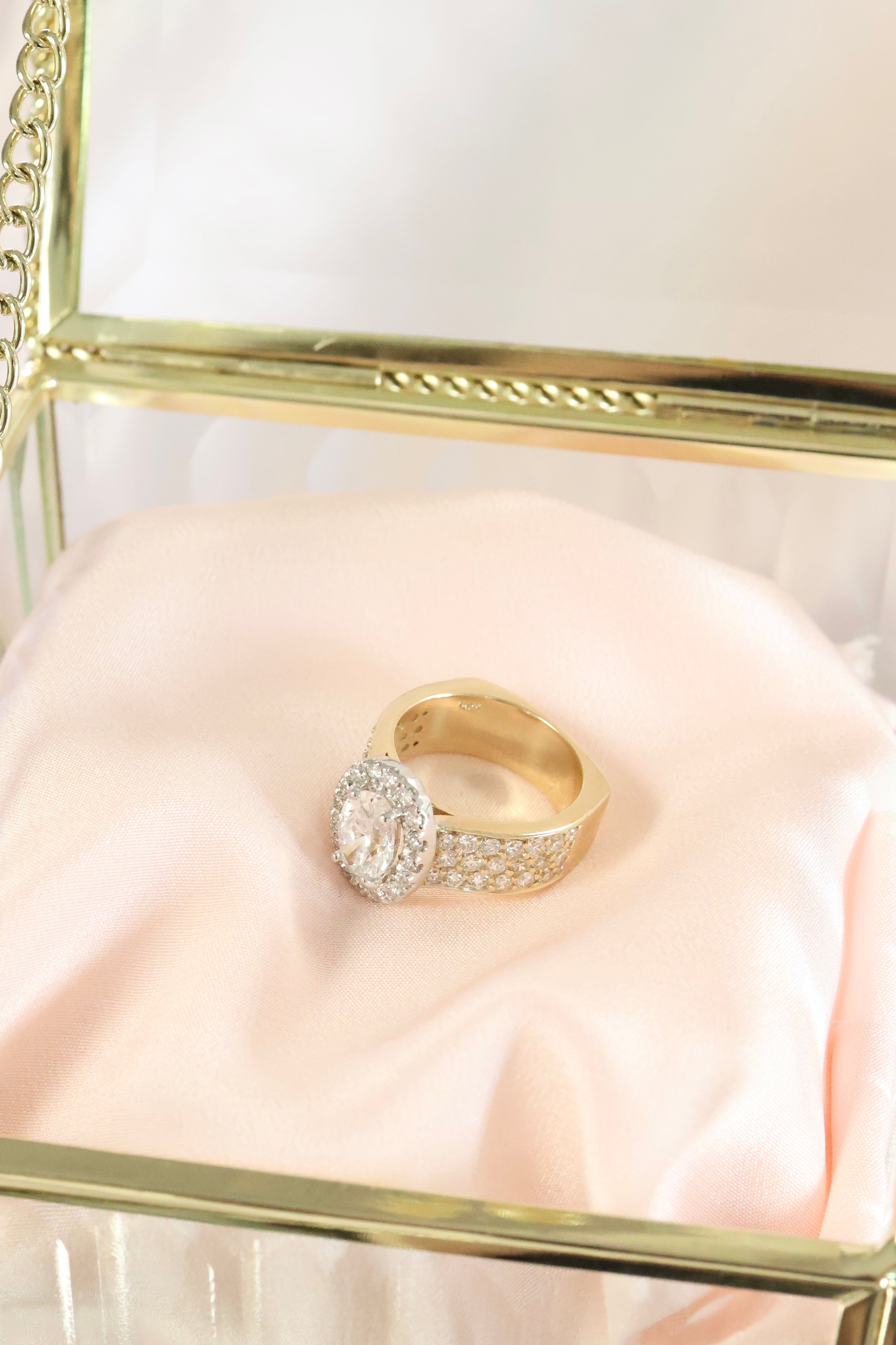 14K Yellow Gold Oval Halo 2 Carats Lab Grown & 3.5ct t.w. Diamond Ring